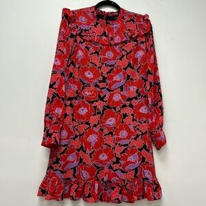 WHO WHAT WEAR red purple and black floral midi dress size S